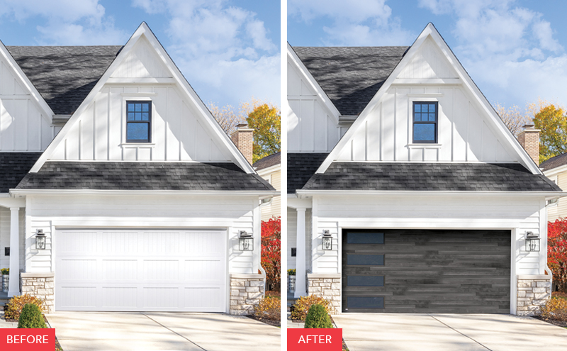 before and after carbon oak garage doors installation