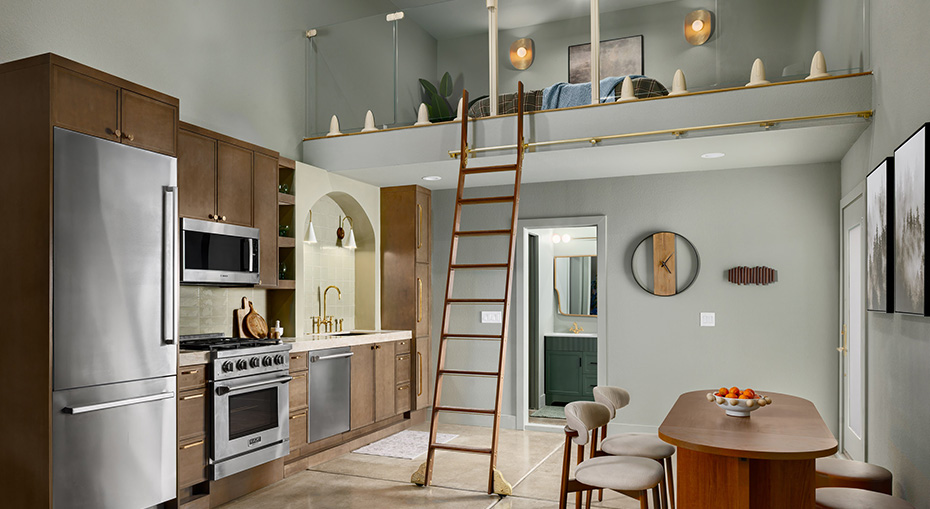 apartment garage conversion loft kitchen dining table