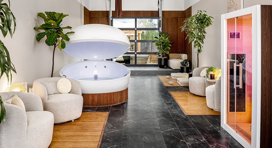 spa garage conversion sauna couches flex space