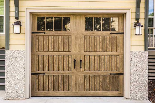 faux wood steel garage door 