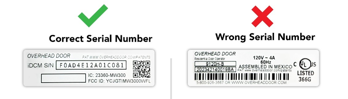 garage door opener serial number examples