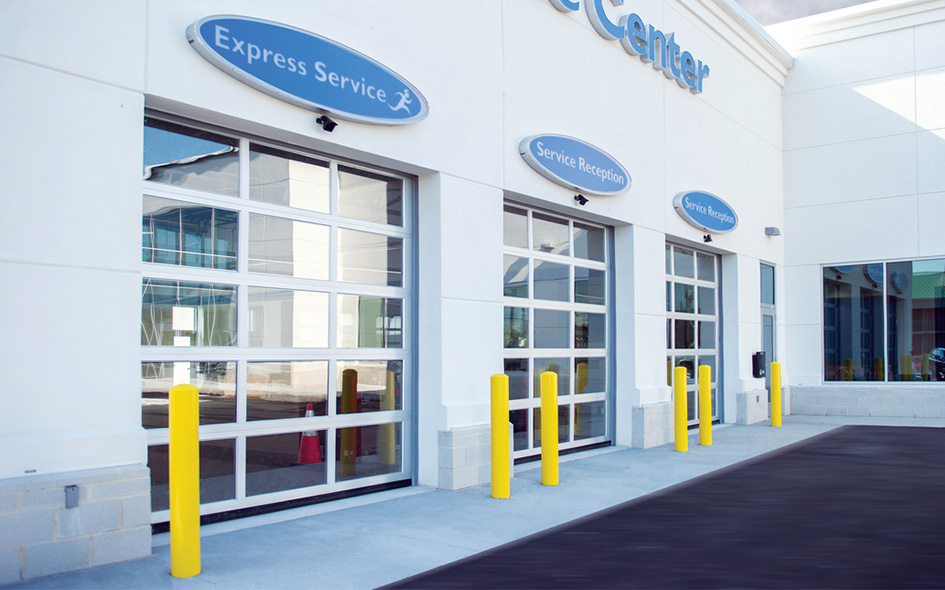 aluminum glass commercial door on car service center