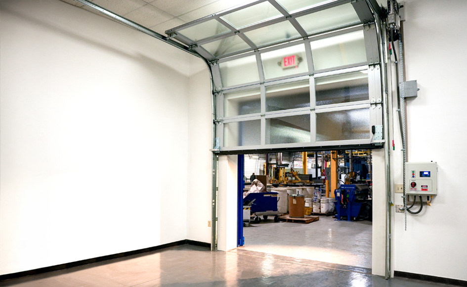 aluminum commercial door half way open