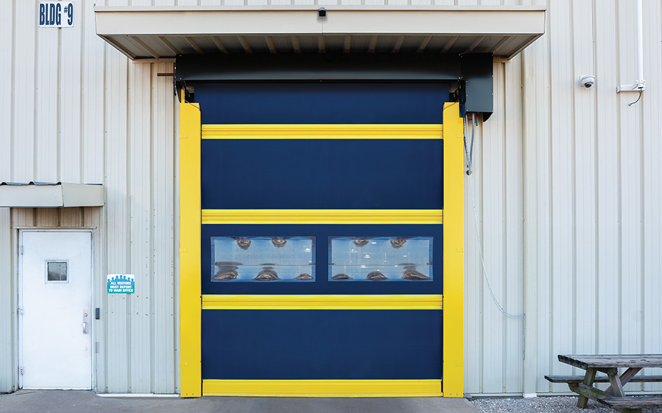 blue high speed exterior fabric commercial door