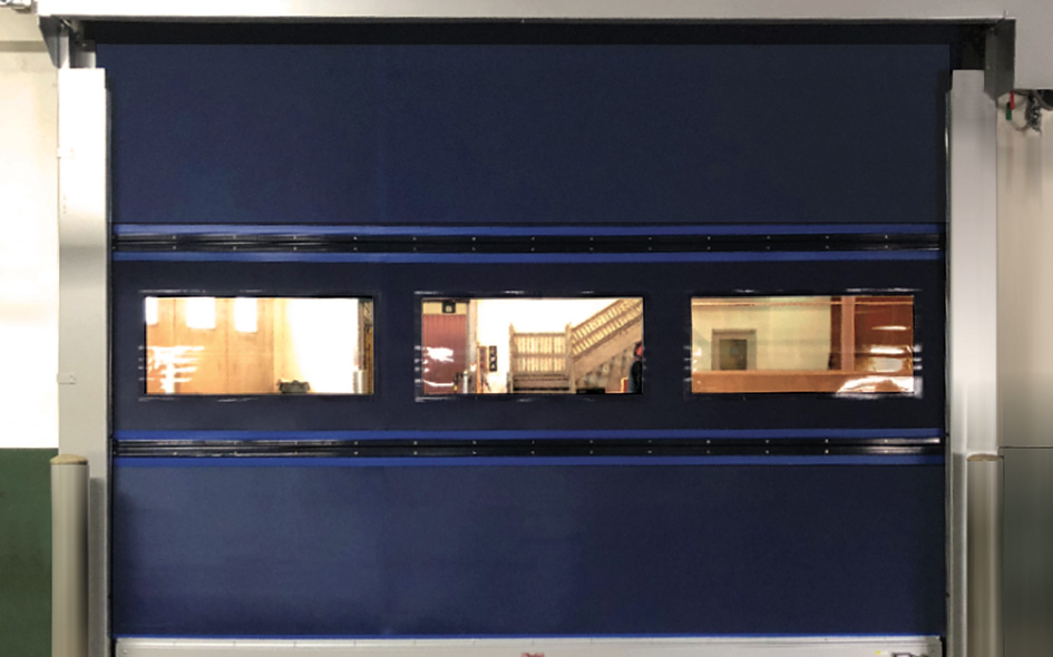 blue high speed exterior fabric commercial door