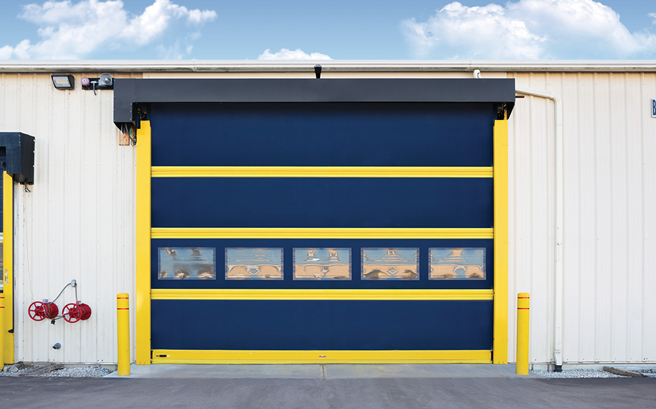 blue high speed exterior fabric commercial door