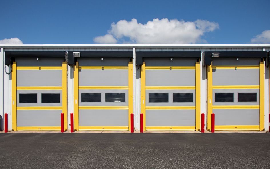 Rapidflex high speed fabric doors in grey. Multiple doors head on.