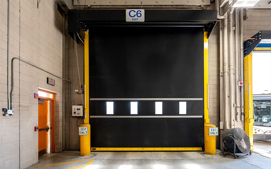 black commercial fabric door