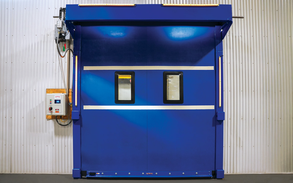 blue high speed rubber door lower headroom