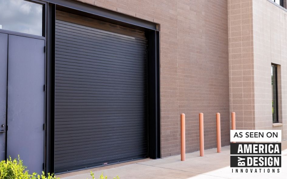 black rolling service commercial door on installed on public works facility