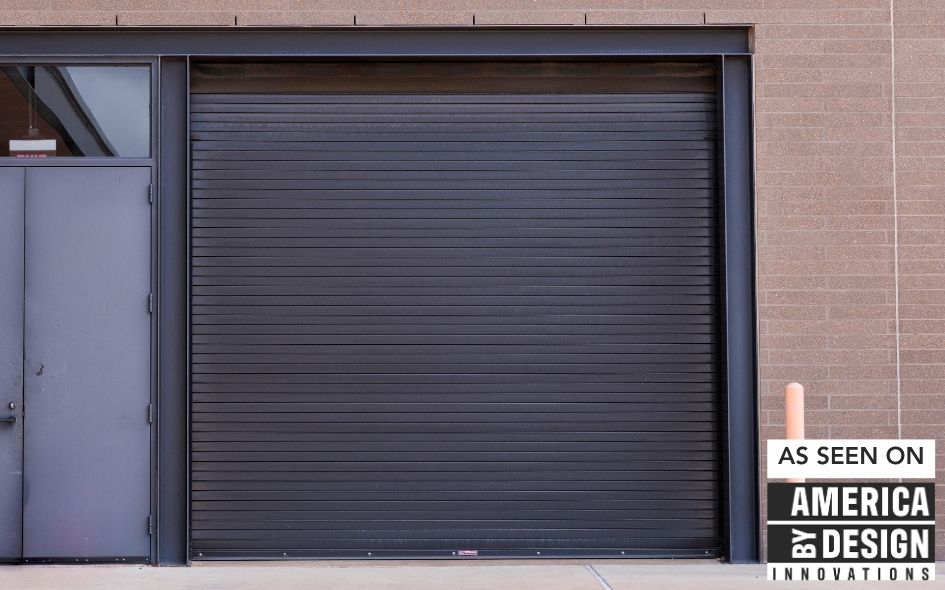 black rolling service commercial door on installed on public works facility