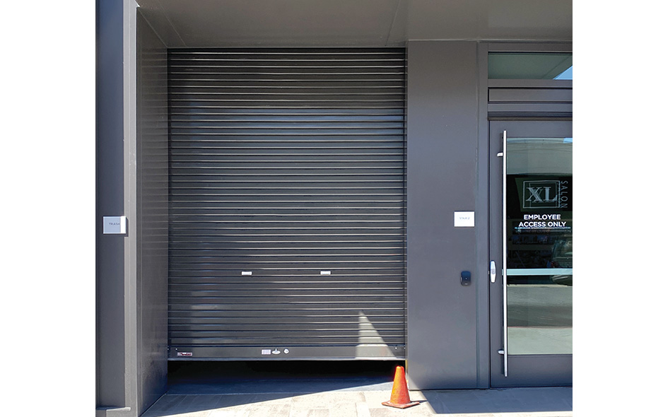 gray rolling steel commercial door