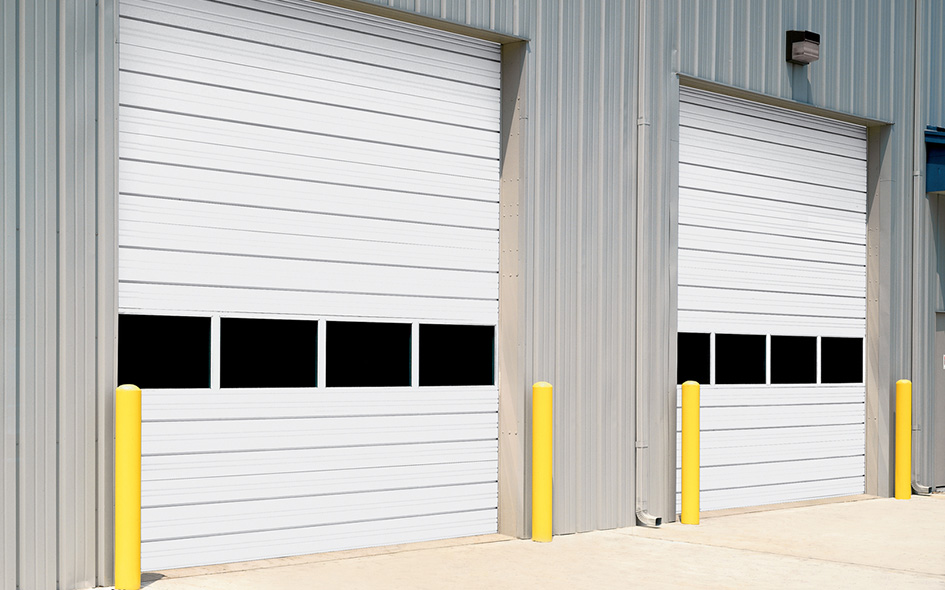 white sectional steel door with windows