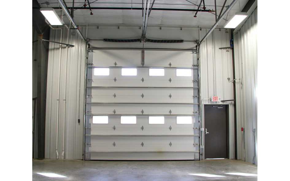 inside view of a white sectional steel commercial door