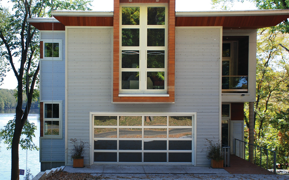 white anodized aluminum glass garage door