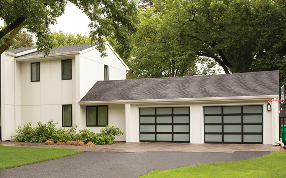 white laminated aluminum glass garage door