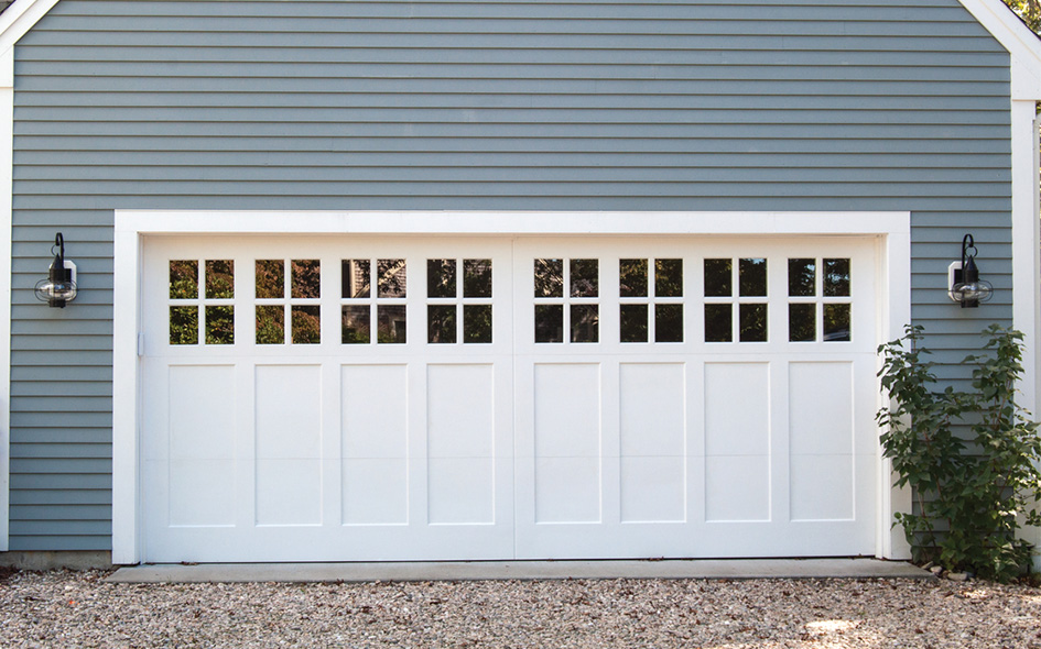 white wood carriage house garage door