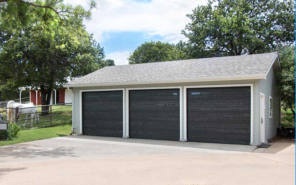 black wood plank steel garage door