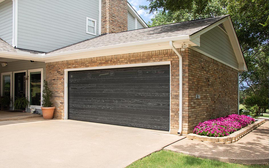 black wood plank steel garage door