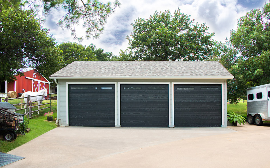 black wood plank garage door