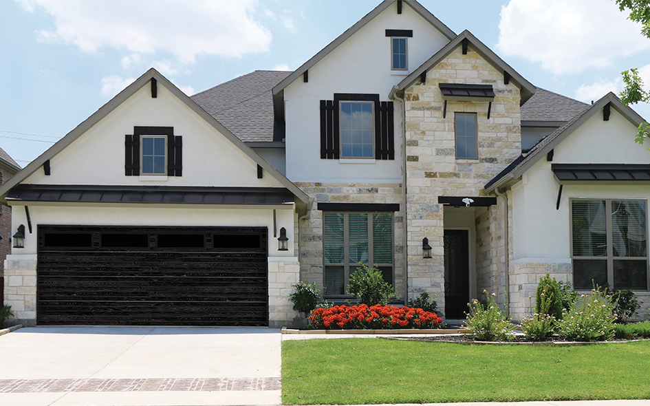 black wood grain garage door