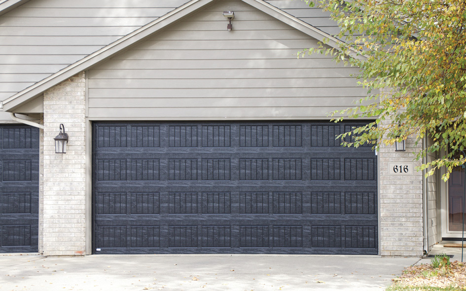 black vertical short panel insulated steel garage door