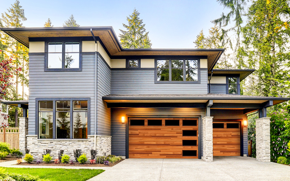 cedar plank wood grain garage door