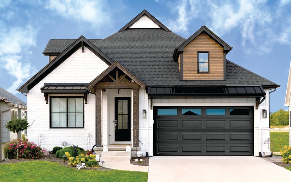 black traditional steel garage door