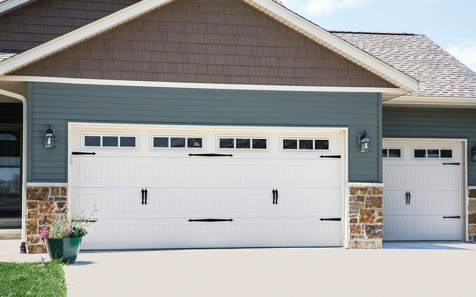 white traditional steel garage door