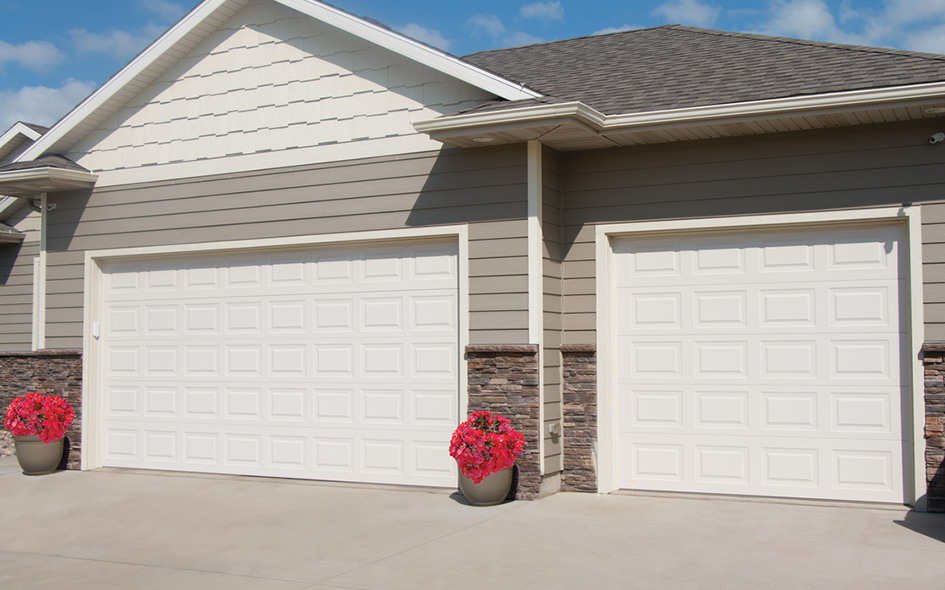 white traditional steel garage door