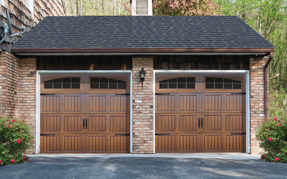 golden oak arched insulated garage doors